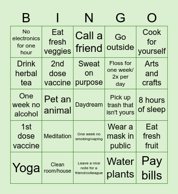 Wellness BINGO! Bingo Card