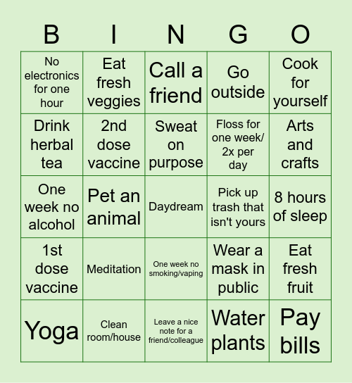 Wellness BINGO! Bingo Card