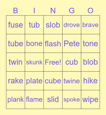 Short and Long Vowel (VCE: a, u, o, i, e) Bingo Card