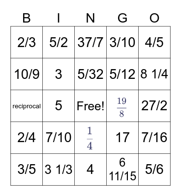 6th Grade Fractions Review Bingo Card