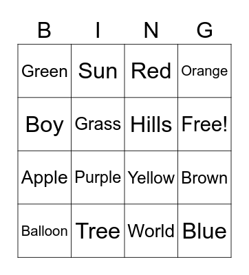 The Color Tree Bingo Card