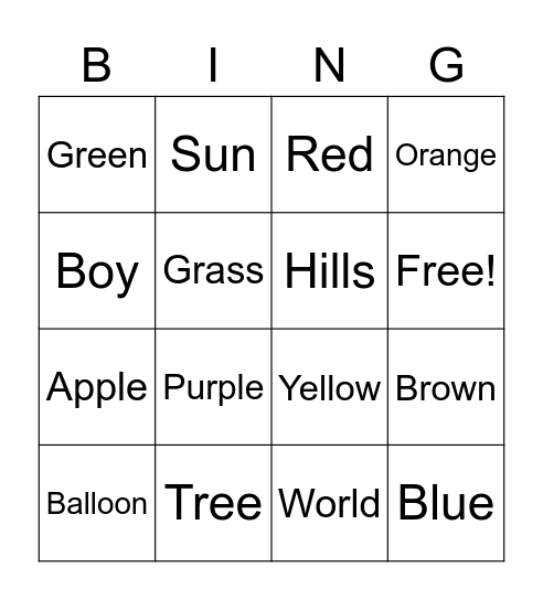 The Color Tree Bingo Card