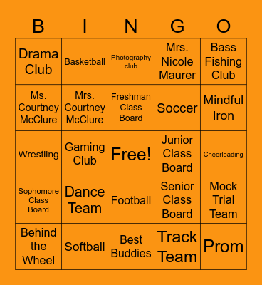 NCHS BINGO Card