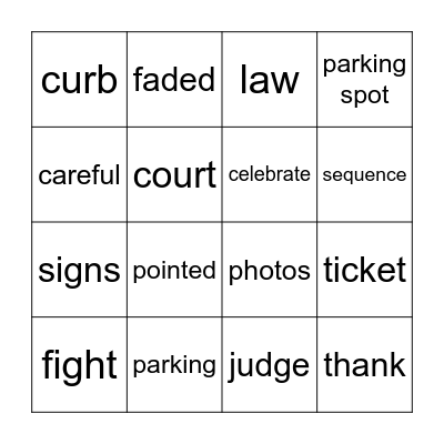 The Parking Ticket Bingo Card