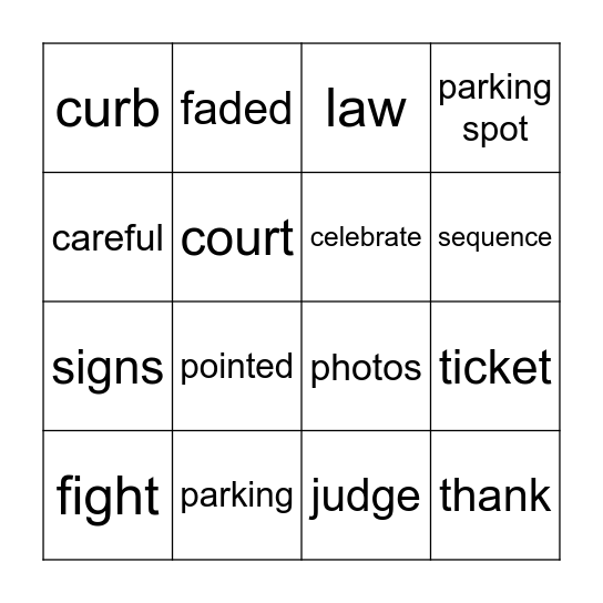 The Parking Ticket Bingo Card