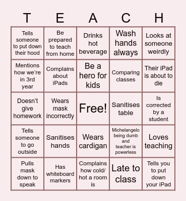 COVID-19 Teacher Bingo Card