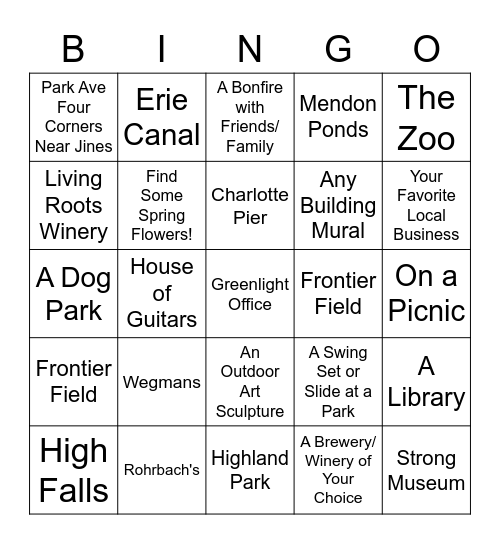 Rochester Bingo Card