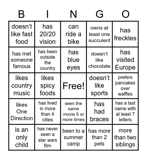 Untitled Bingo Card