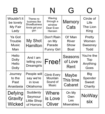 Broadway Bingo pt1 Bingo Card