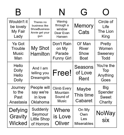 Broadway Bingo pt1 Bingo Card