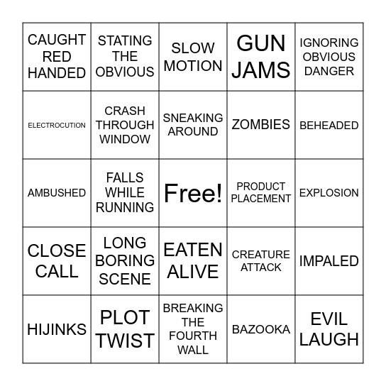 Virtual BingoFlix: C.H.U.D. II: Bud the C.H.U.D. (1989, R) Bingo Card