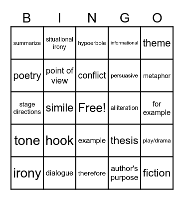 English I EOC Review Bingo Card