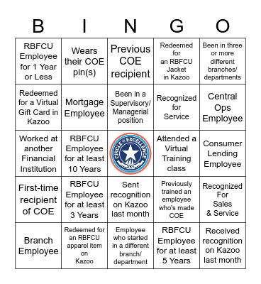 Circle of Excellence BINGO Card