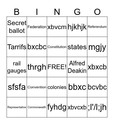 Federation Bingo Card