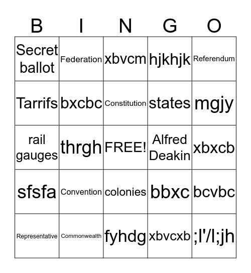 Federation Bingo Card