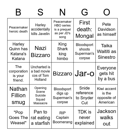 BS The Suicide Squad Bingo Card