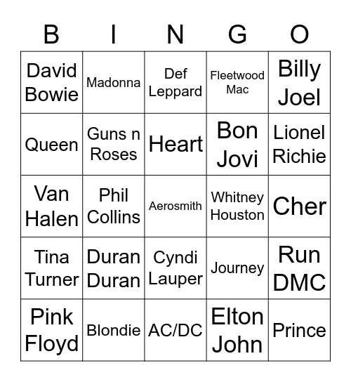 Artists Bingo Card