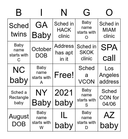 Untitled Bingo Card