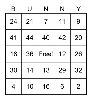Easter BUNNY Bingo Card