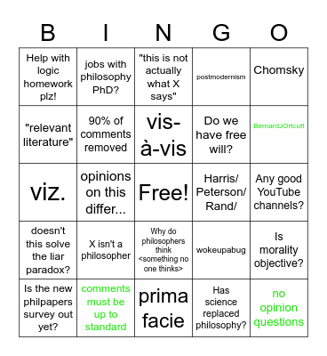 /r/askphilosophy Bingo Card