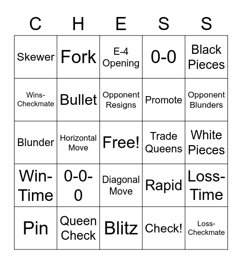 Marci Chess Bingo! Bingo Card