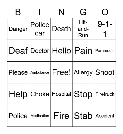 Emergency Signs Bingo Card