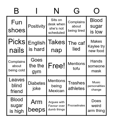 Cassidy Bingo Card