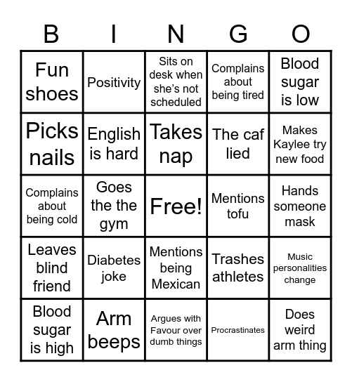 Cassidy Bingo Card