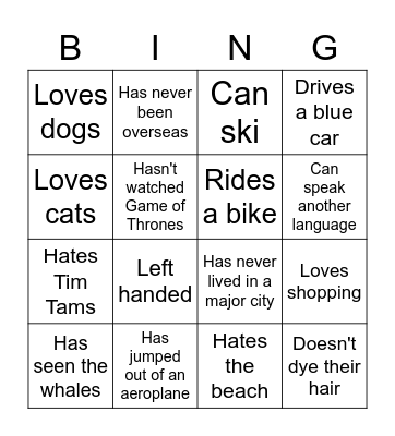 Get to know you Bingo Card