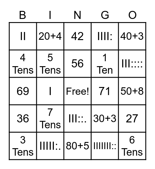 Math Bingo Card