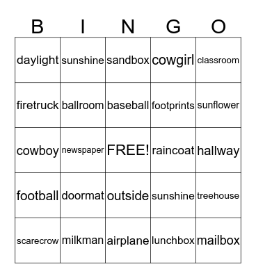 Compound Words Bingo Card