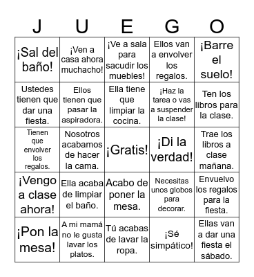 Los Mandatos y Quehaceres Bingo Card