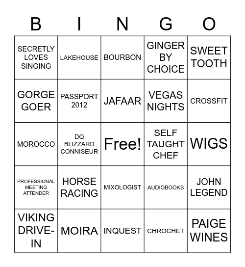 Tara's 40th Birthday Bingo Card