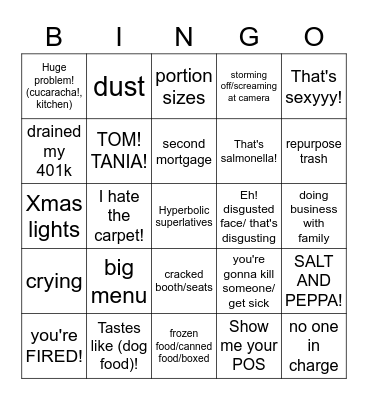 Restaurant Impossible Bingo Card