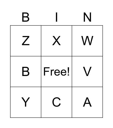 ABC Bingo Card