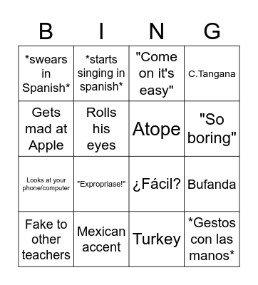 Navajas Bingo Card