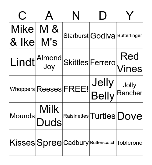 CANDY Bingo Card