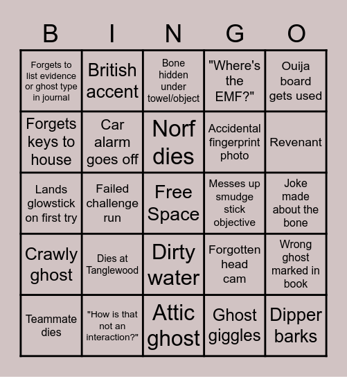 Norf Phasmo Bingo! Bingo Card