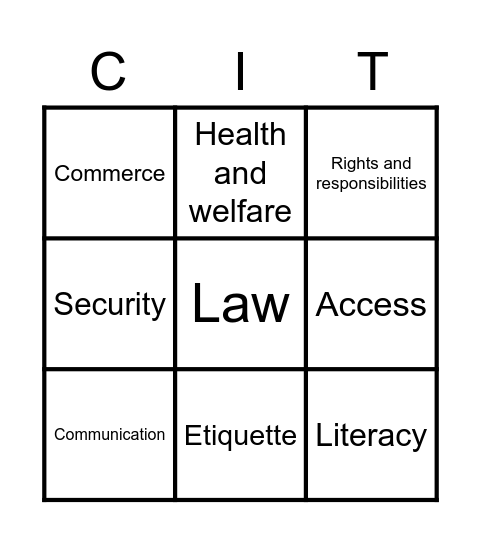 Digital Citizenship Bingo Card