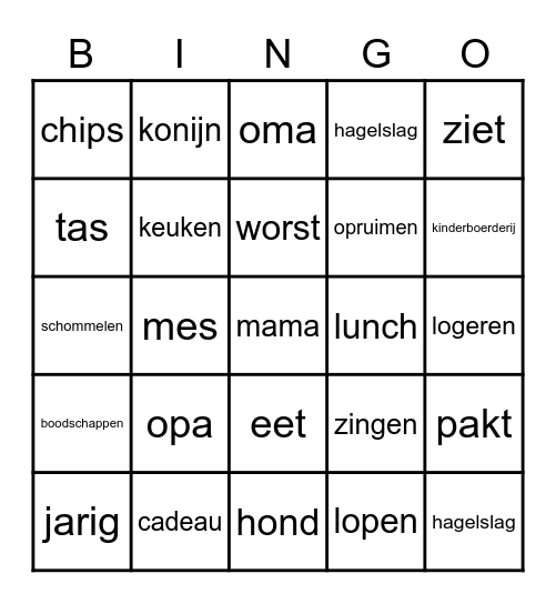 keuken Bingo Card