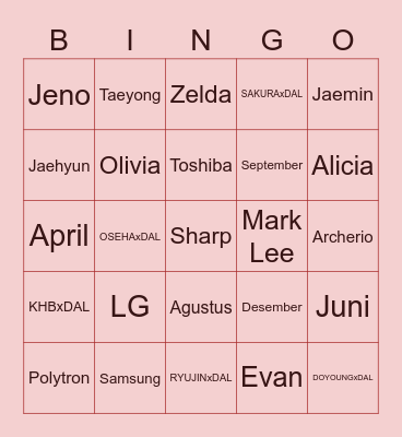 Nyanya Bingo Card