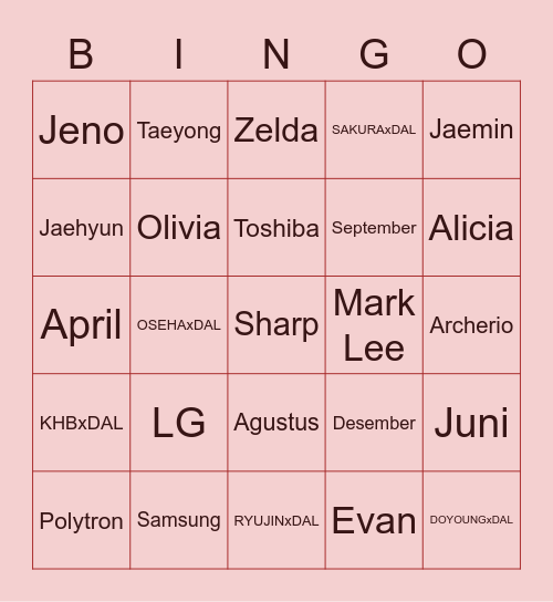 Nyanya Bingo Card
