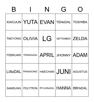 Yenaaa Bingo Card