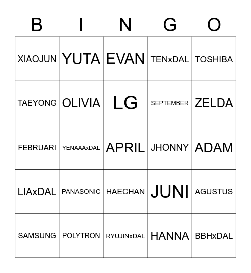 Yenaaa Bingo Card