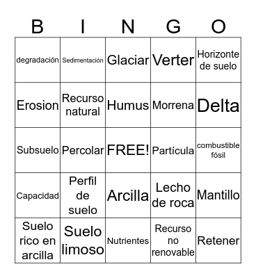 Vocabulary Bingo Card