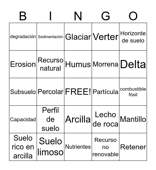 Vocabulary Bingo Card