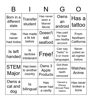 Alpha Omicron Info Night Bingo Card