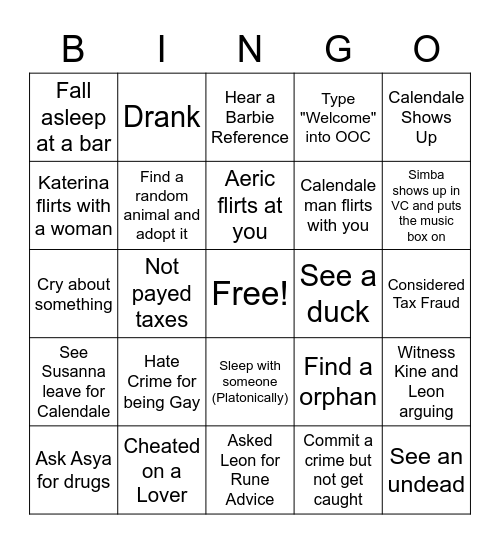 Fyrmana Bingo Card