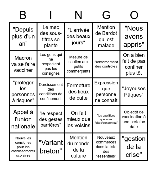 Bingo Macron 31/03/2021 Bingo Card