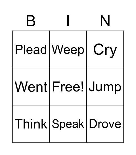 Verbs Bingo Card